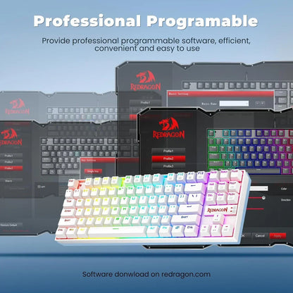 Redragon RGB gaming keyboard with professional programmable software interface, modern setup