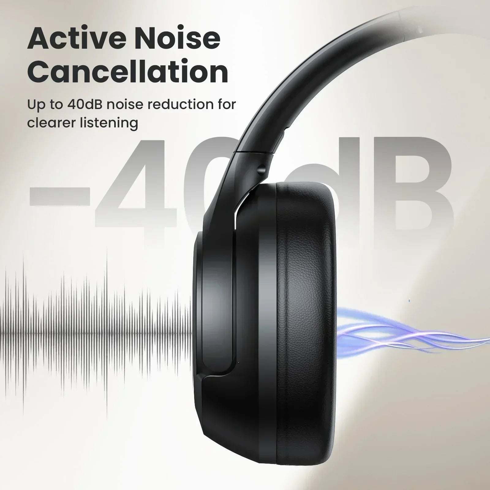 Noise Canceling Headphones, Wireless Bluetooth Headphones with Clear Mic, Comfort Fit, Deep Bass over Ear Headphones Foldable for Travel Home Office Sport