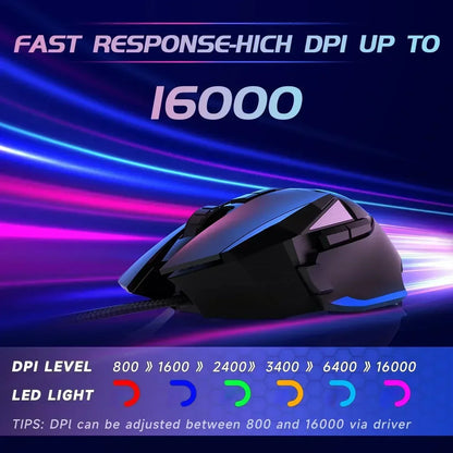 RGB Optical Gaming Mouse Wired with 6 Adjustable DPI Lightweight Black