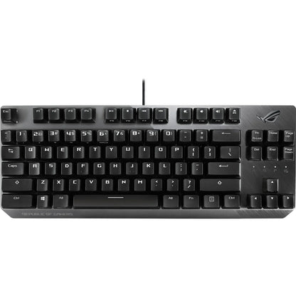 Black ASUS Republic of Gamers wired gaming mechanical keyboard with media and volume keys