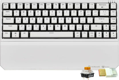 White Hexgears mechanical keyboard with wrist rest and switch, modern gaming gear