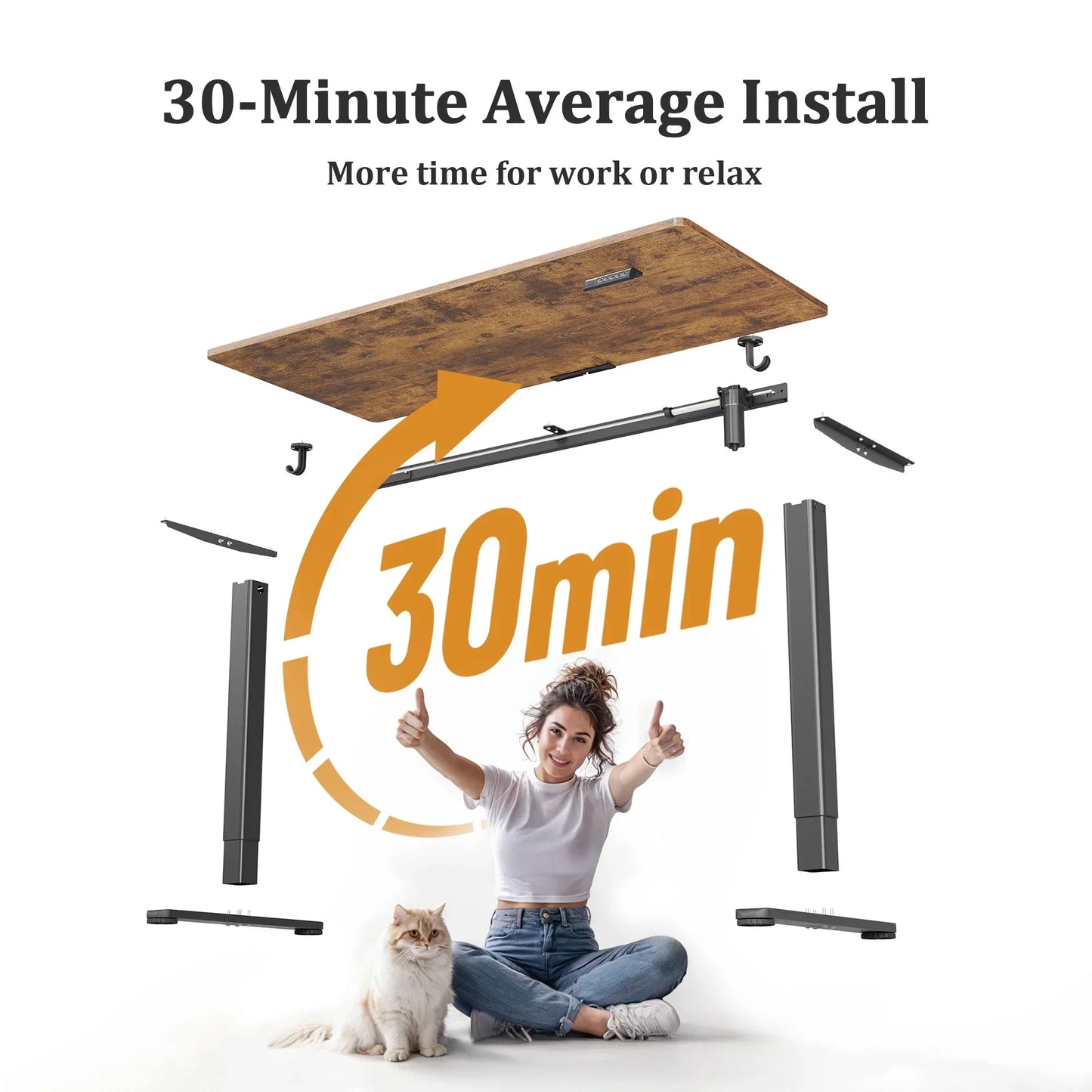 48" Electric Standing Desk - Adjustable Height Stand up Home Office Desk, Sit to Stand Desk with Splice Board, Rustic Brown Computer Table for Corner Small Space