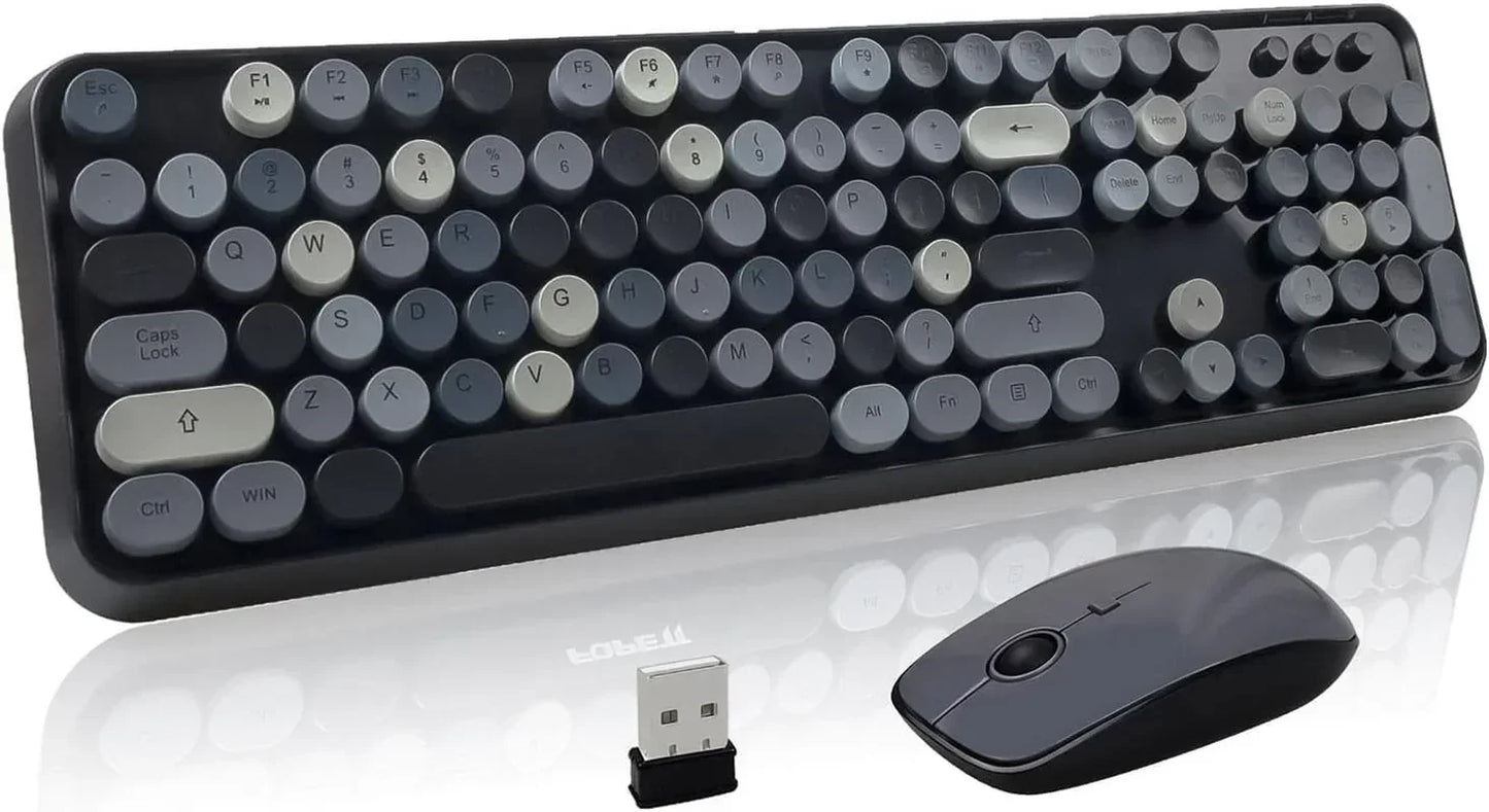 Retro 8-bit style wireless keyboard and mouse set with USB dongle for modern gaming gear