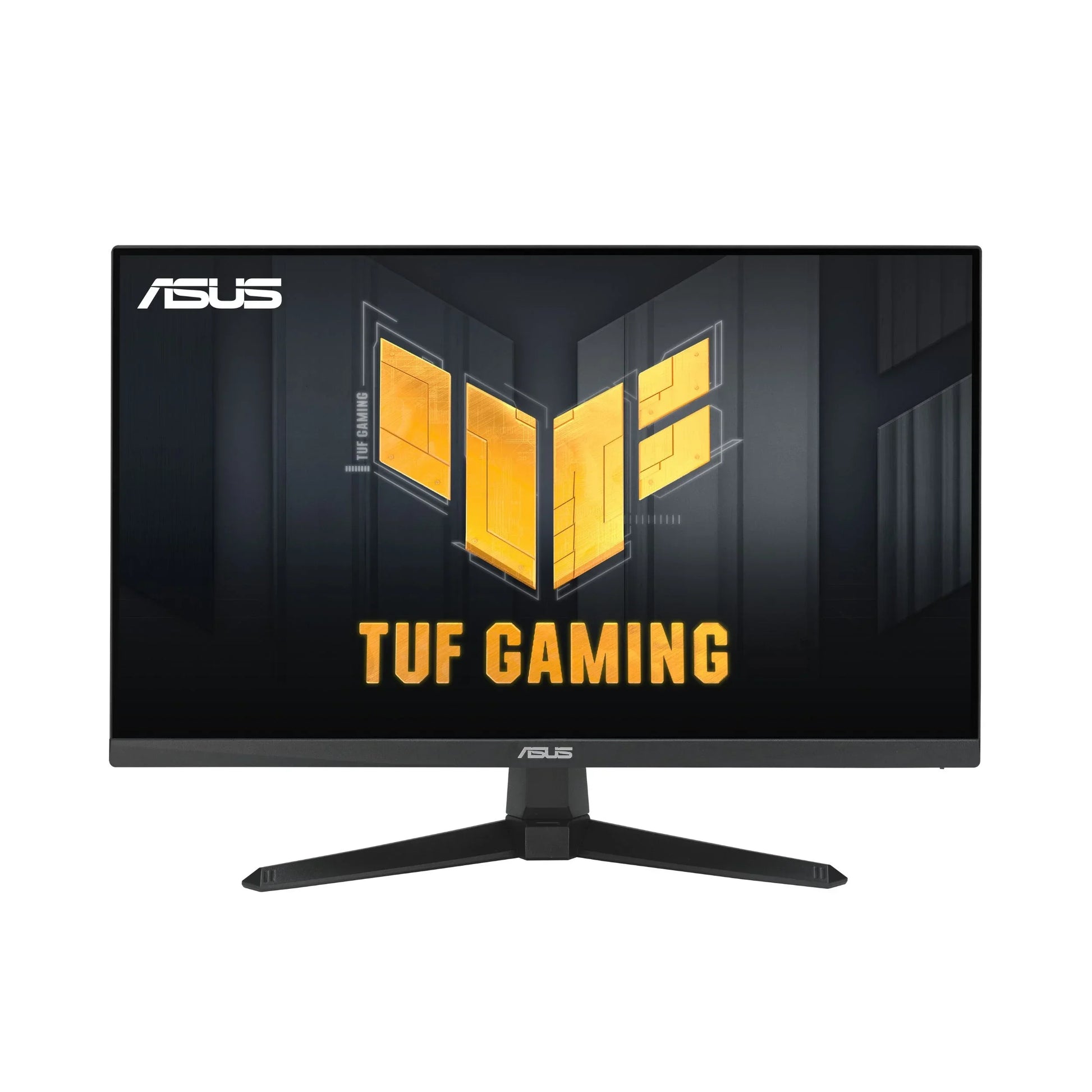 ASUS TUF Gaming monitor with yellow logo and sleek black stand