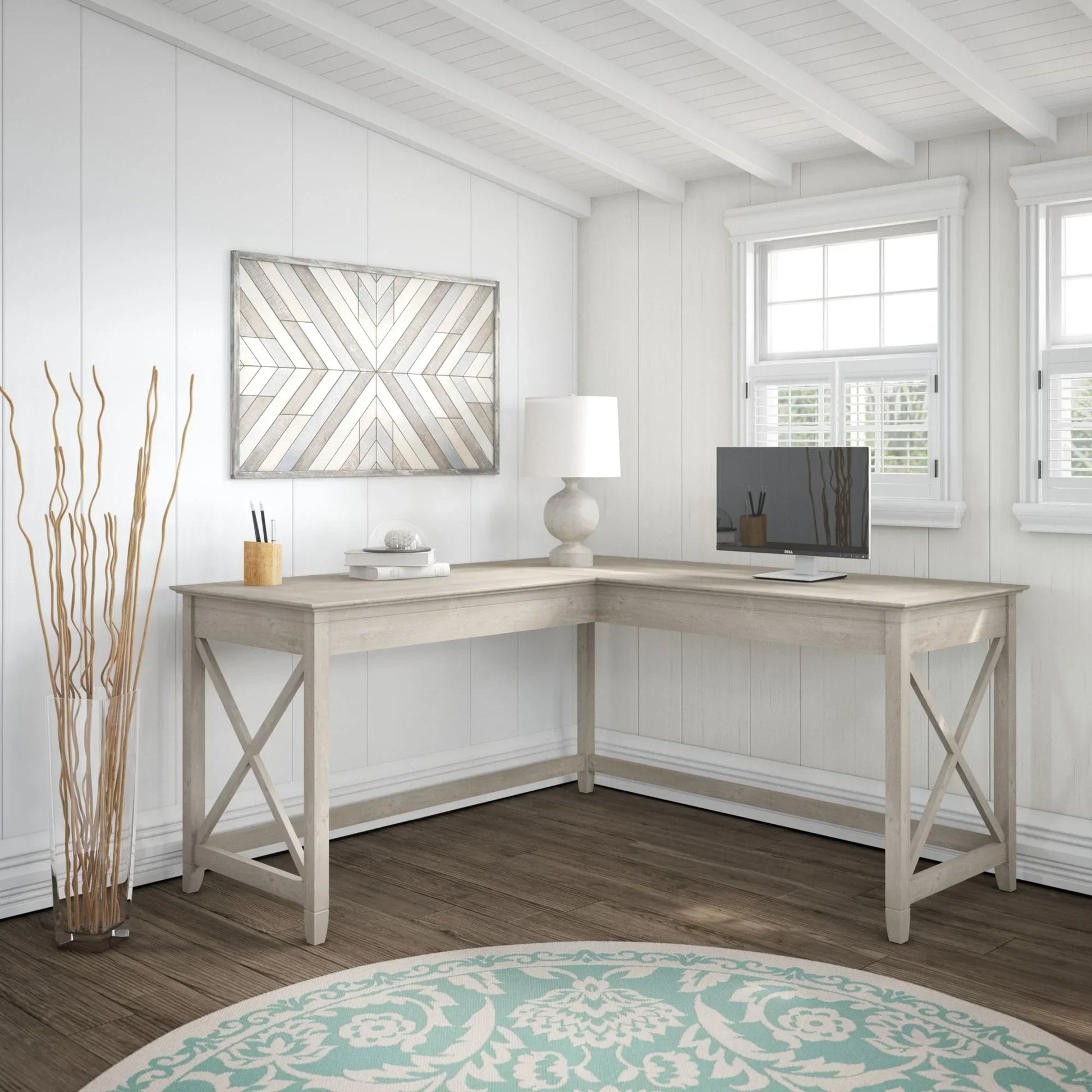 Key West 60" L Shaped Desk, Washed Gray