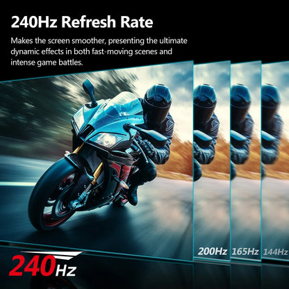 High-speed motorcycle racing displayed on screen illustrating 240Hz refresh rate for smooth gaming visuals