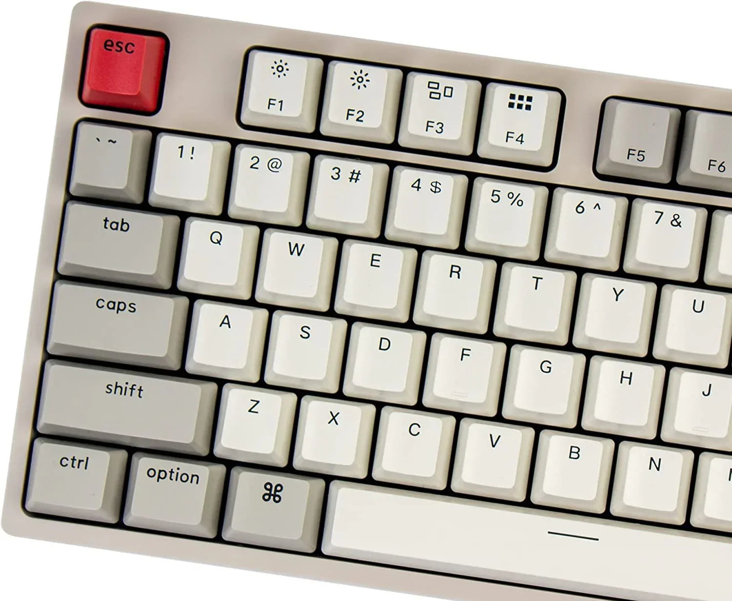 Retro 8-bit style mechanical keyboard with gray keys and red ESC key, Byte Style gaming gear
