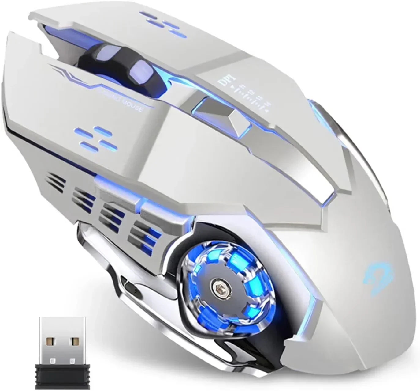 Wireless LED Gaming Mouse 2.4G Optical Rechargeable Silent Mice with USB Receiver Black