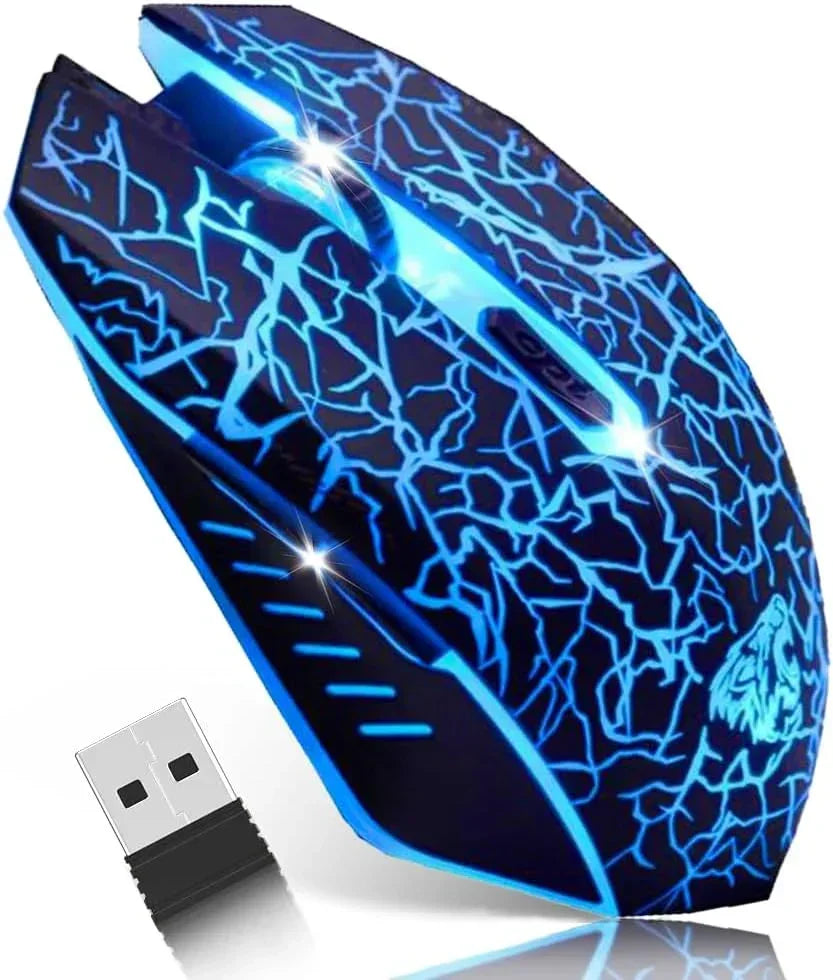 C10 Wireless Gaming Mouse Rechargeable Silent Optical Mice 7 Colors LED Lights, 7 Buttons 2400/1600/800DPI (Black)