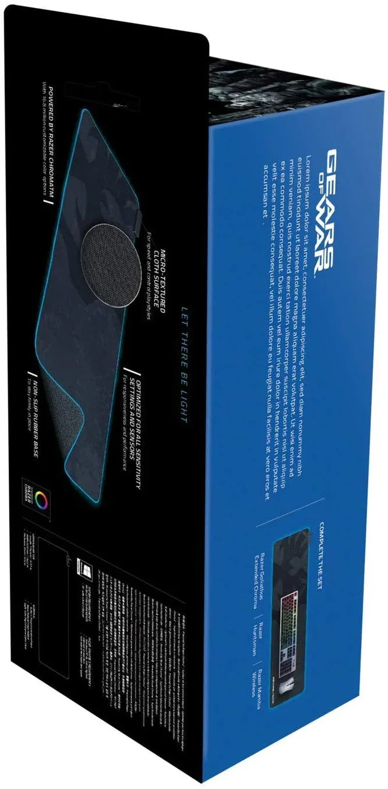Razer Gears of War micro-textured cloth gaming mouse pad with RGB lighting and non-slip rubber base packaging