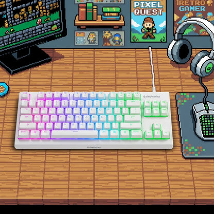 SteelSeries Apex 3 TKL RGB Wired Gaming Keyboard | Water & Dust Resistant | Whisper-Quiet Switches | White