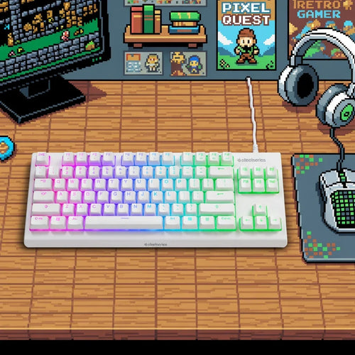 SteelSeries Apex 3 TKL RGB Wired Gaming Keyboard | Water & Dust Resistant | Whisper-Quiet Switches | White