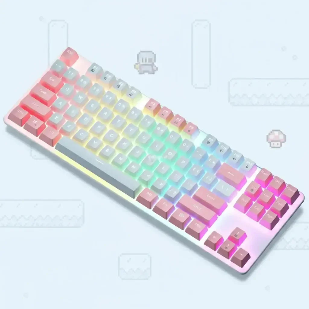 RGB pastel mechanical keyboard with gradient keys on a light gaming background
