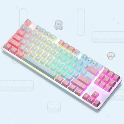 RGB pastel mechanical keyboard with gradient keys on a light gaming background