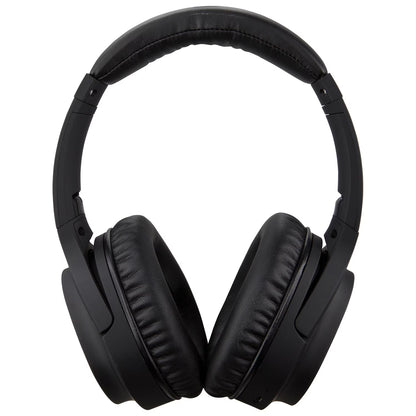 Black over-ear Bluetooth noise-canceling headphones with padded ear cups and headband
