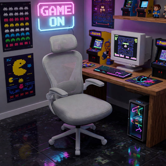 HomeZeer Ergonomic High-Back Gaming Chair | Mesh | Lumbar Support | Adjustable Headrest | Flip-Up Arms
