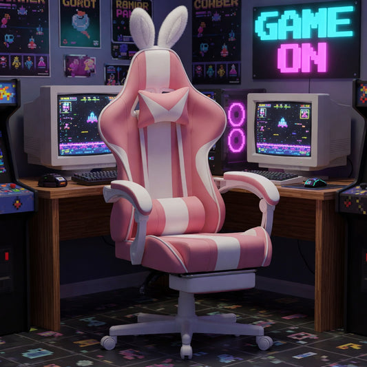 Soontrans Gaming Chair | Footrest | Massage Lumbar Pillow | Bunny Ear Headrest | Adjustable