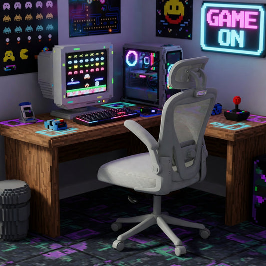 HomeZeer Mesh Ergonomic Task Chair | High-Back | Lumbar Support | Adjustable Headrest | Flip-Up Arms | Wheels