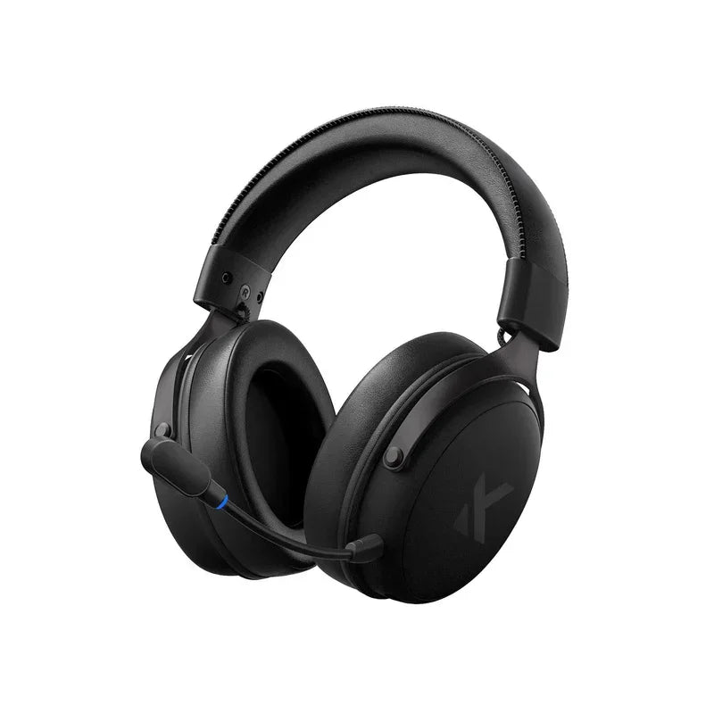 Black gaming headset with mic, sleek design for PC and console gamers