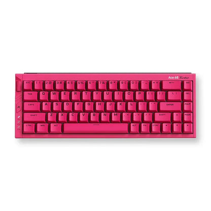 Bright pink Ace 68 Turbo full aluminum gaming keyboard with compact layout on white background.