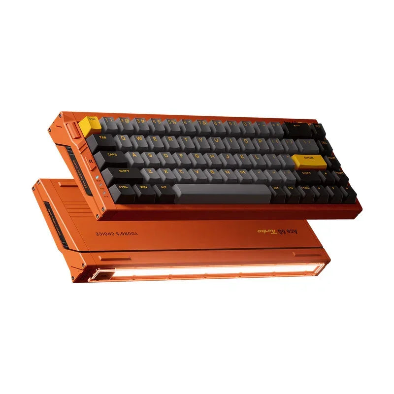 Ace 68 Turbo full aluminum gaming keyboard with gray and yellow keycaps on white background