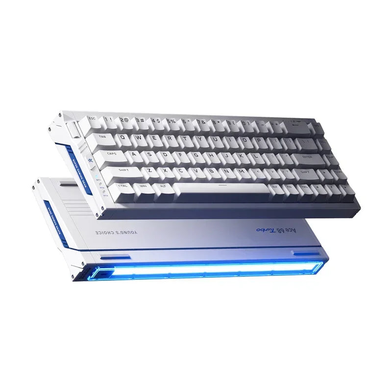 MCHOSE Ace 68 Turbo full aluminum gaming keyboard with white keycaps and blue LED lighting