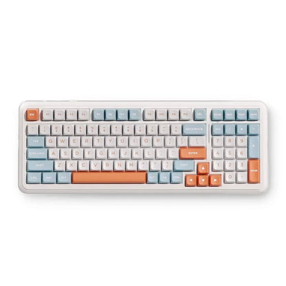 Pastel retro gaming keyboard with orange and blue keys, perfect for 8-bit style setups