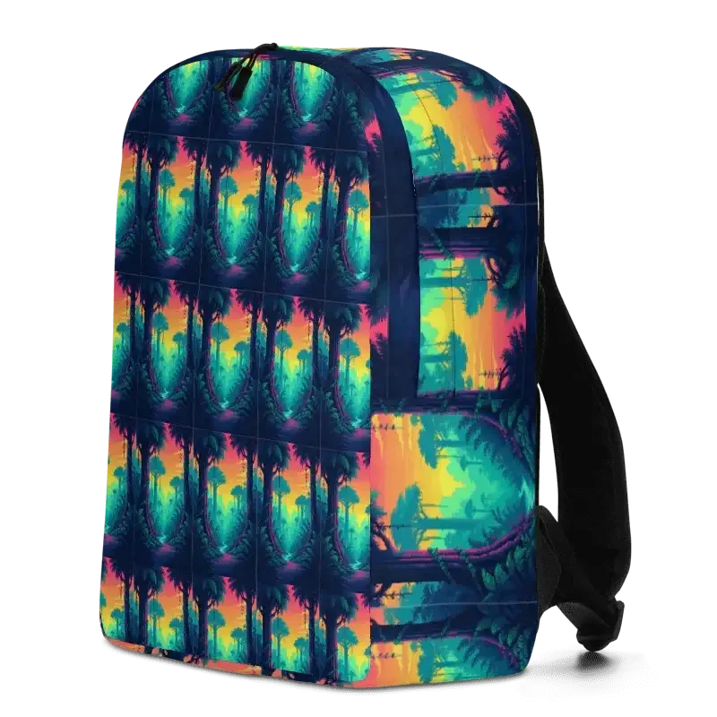 Colorful sunset palm tree backpack with vibrant tropical gradient print