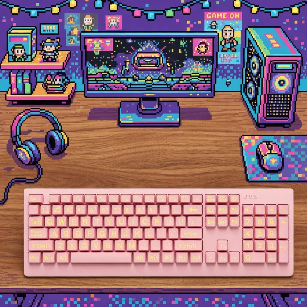 Sablute Large Print Backlit Keyboard | USB Wired | Easy-Read Keys | Pink