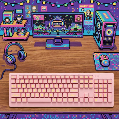 Sablute Large Print Backlit Keyboard | USB Wired | Easy-Read Keys | Pink