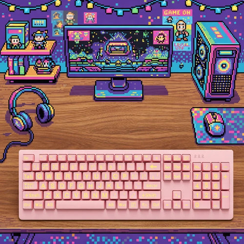 Sablute Large Print Backlit Keyboard | USB Wired | Easy-Read Keys | Pink