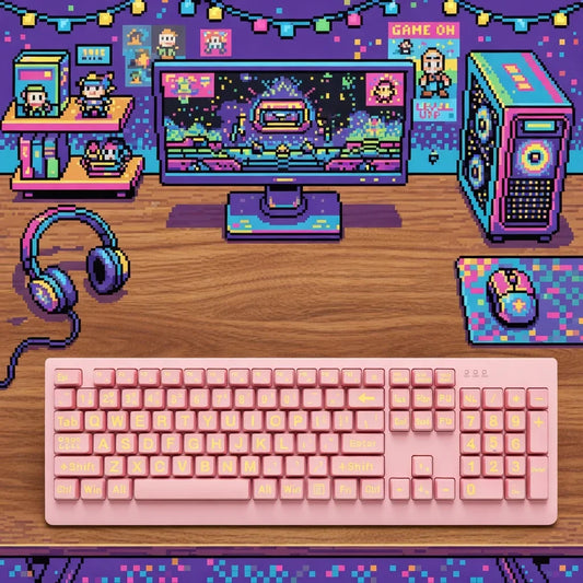 Sablute Large Print Backlit Keyboard | USB Wired | Easy-Read Keys | Pink