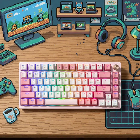 CUSTOM VK75 Wired Mechanical Gaming Keyboard | 75% | Gasket Mount | Hot-Swappable | Multi-Function Knob | Creamy Sound | Cherry Profile | PBT Keycaps | Pink