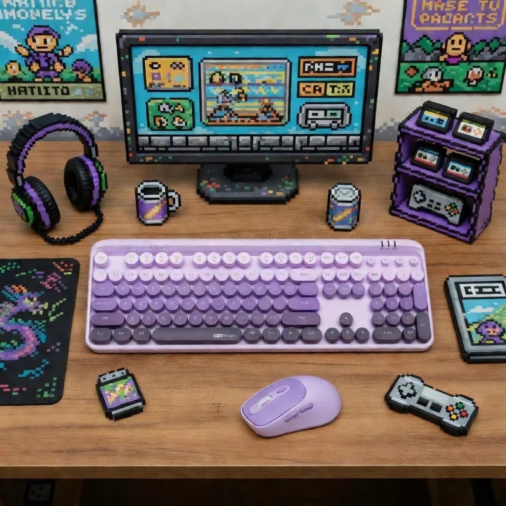 MageGee V920 Wireless Keyboard & Mouse Combo | 2.4G | Whisper-Quiet Keys | Adjustable DPI Mouse | Retro Purple