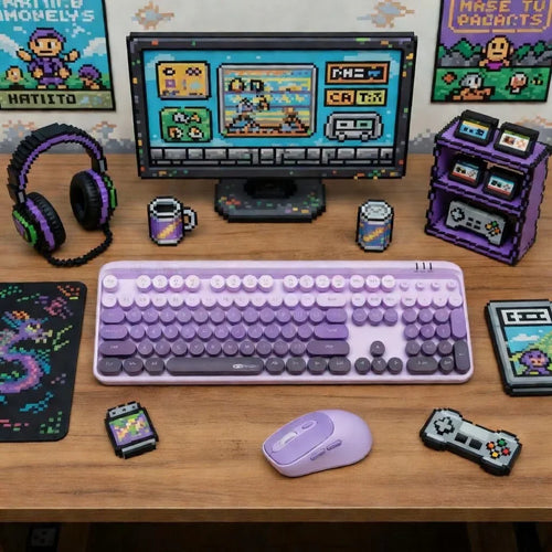 MageGee V920 Wireless Keyboard & Mouse Combo | 2.4G | Whisper-Quiet Keys | Adjustable DPI Mouse | Retro Purple