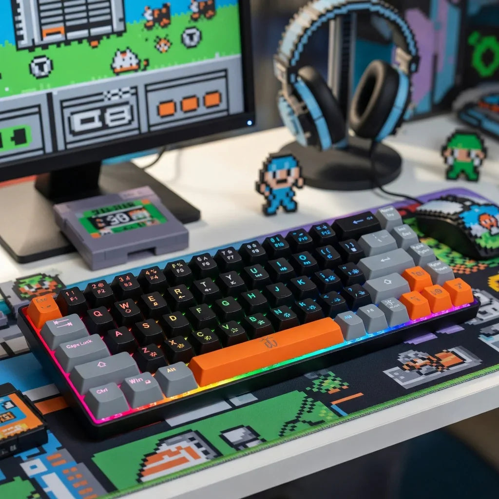 Snpurdiri 60% Gaming Keyboard | 68 Keys | Compact | RGB Backlit | Black/Grey/Orange