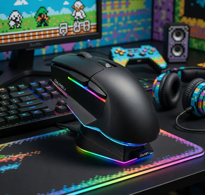 Dareu A955 Wireless Gaming Mouse | RGB Charging Dock | Tri-Mode | Up to 12,000 DPI | Fully Programmable | Up to 120Hr Battery