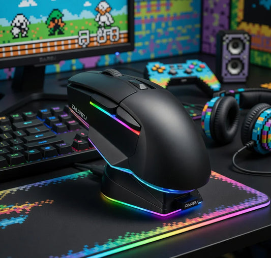 Dareu A955 Wireless Gaming Mouse | RGB Charging Dock | Tri-Mode | Up to 12,000 DPI | Fully Programmable | Up to 120Hr Battery