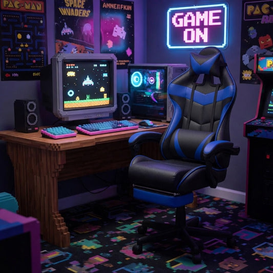 Soontrans High-Back Gaming Chair | Footrest | Massage Lumbar Support | Adjustable Headrest