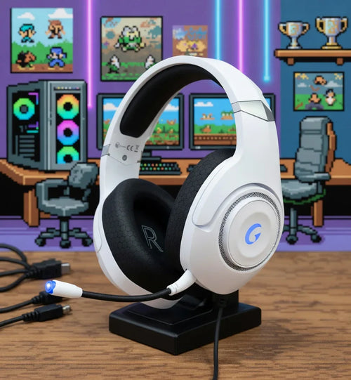 KAPEYDESI Wireless Gaming Headset | 2.4GHz USB-C | Bluetooth 5.2 | Up to 40Hr Battery | Detachable Noise-Canceling Mic | White