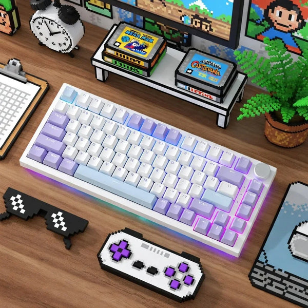 AJAZZ AK820 Mechanical Gaming Keyboard | 82 Keys | 75% ANSI | Gasket Mount | CNC Knob | Hot-Swappable | White Backlit